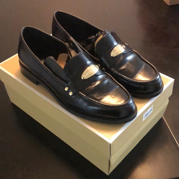Michael Kors Black Leather Loafers with Metallic Embellishment - Picture 2 of 3